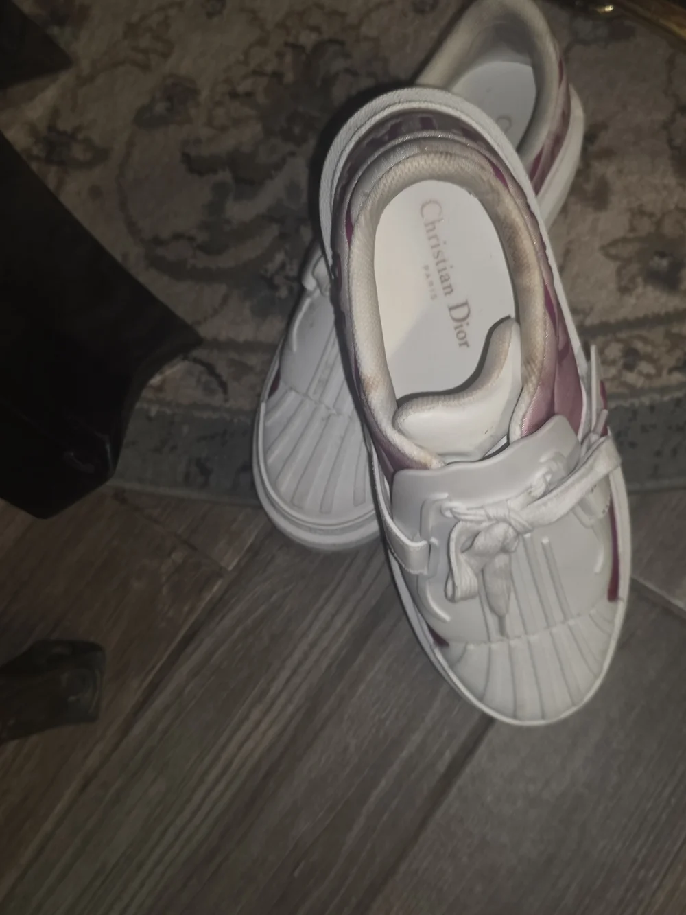 Dior Men's White Sneakers with Pink Logo Script